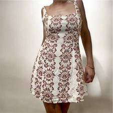 PRINCESS POLLY Cute Cream A-Line Pink Paisley Print Pattern Slim Zip Boho Dress