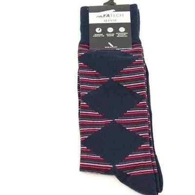 Alfani Mens AlfaTech Diamond Striped Socks Navy Blue Multicolor 10-13 7-12