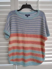 CHAPS Pastel Rainbow Striped Nautical Dolman SS Pullover Knit Sweater Top M NEW