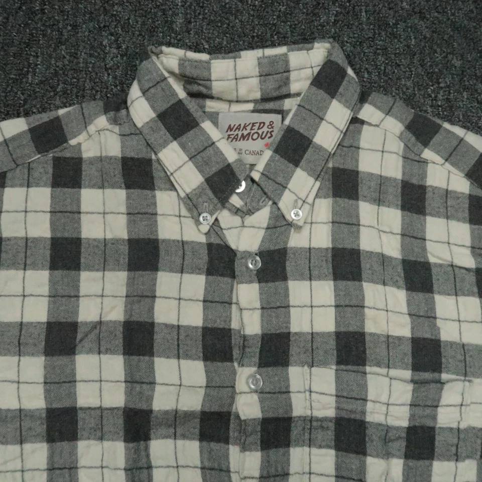 Голая и знаменитая рубашка мужская средний серый белый клетку фланель длинным рукавом кнопка * - Изображение 2 из 4
