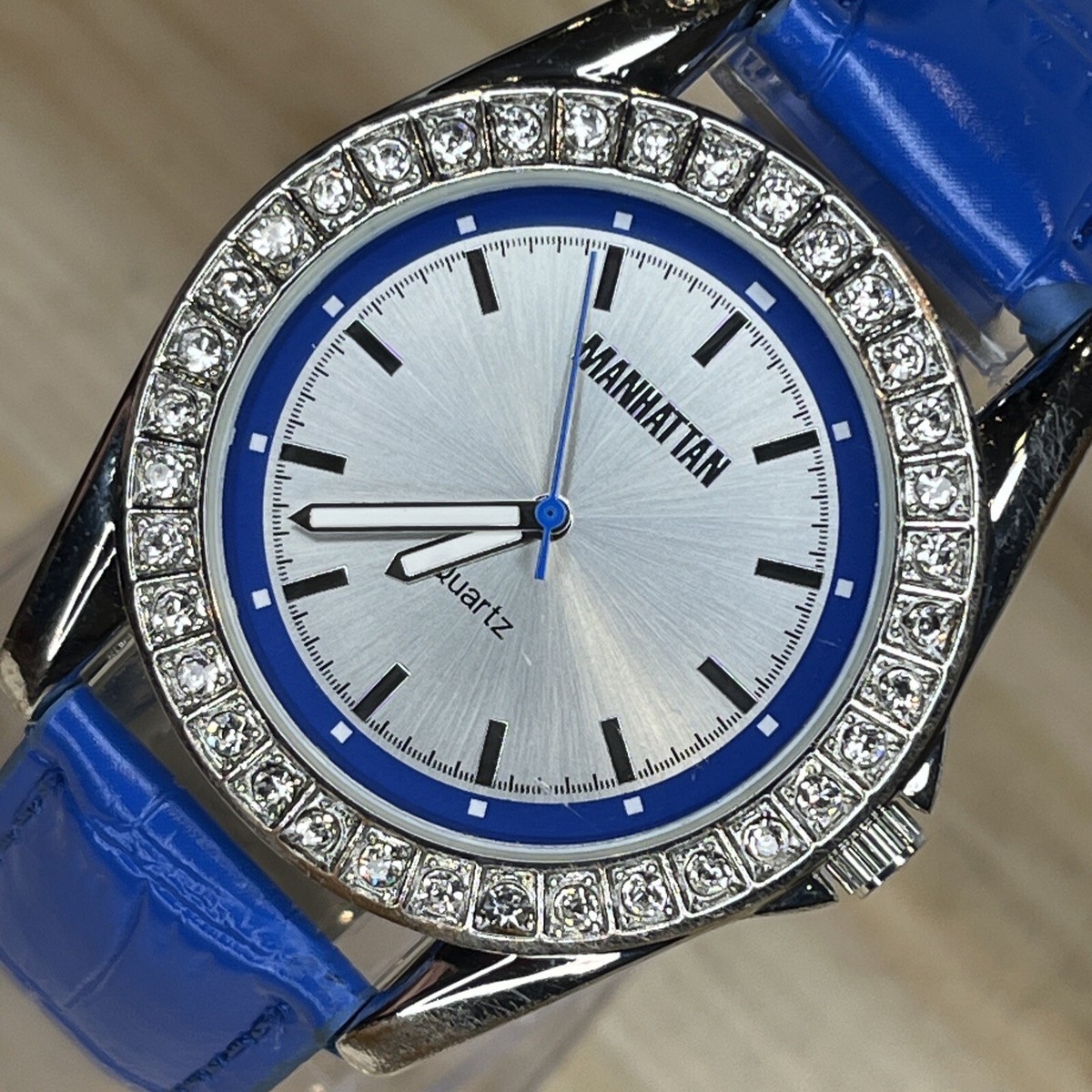 Working! Manhattan by Croton Rhinestone Embossed Genuine Leather Band Watch Manhattan By Croton Watch With Leather Band 9350 | eBay main image 3