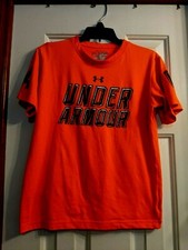 Under Armour Boys Loose Youth Md Orange Short Sleeve Heat Gear  Shirt, EUC