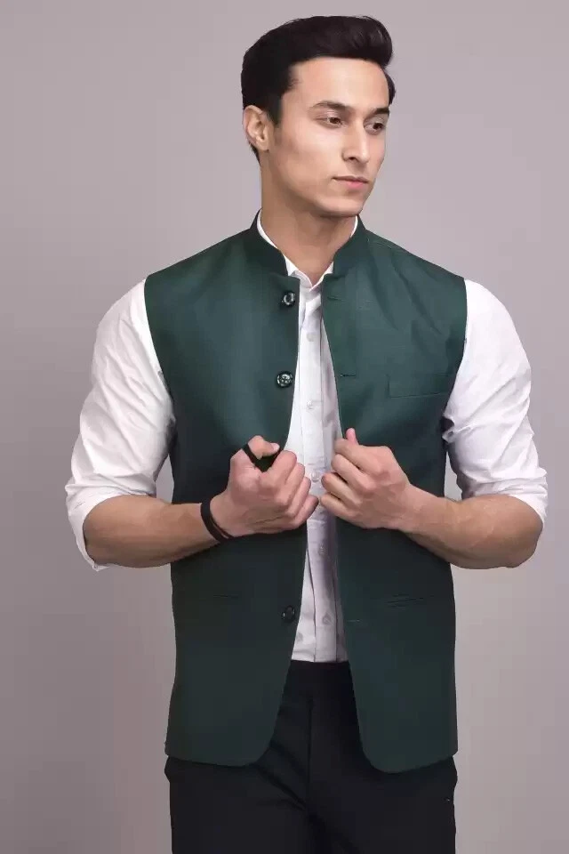 Mens Green Single Breasted Formal Wedding Smart Casual Waistcoat Vest - Image 3 of 3