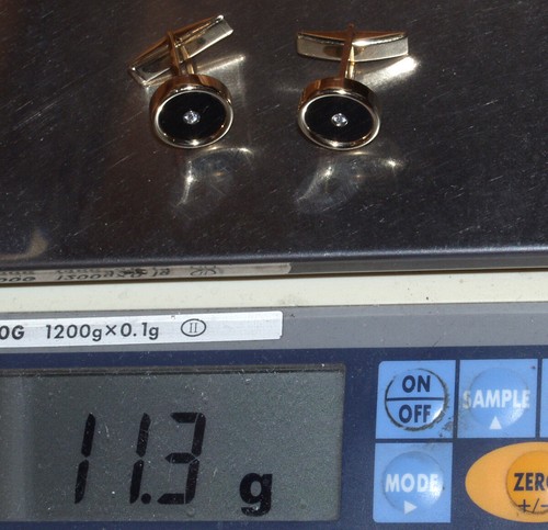 14K Solid Yellow Gold Beautiful Pair Of Black Onyx And Diamond Cufflinks 11.3 Gr - Picture 12 of 12