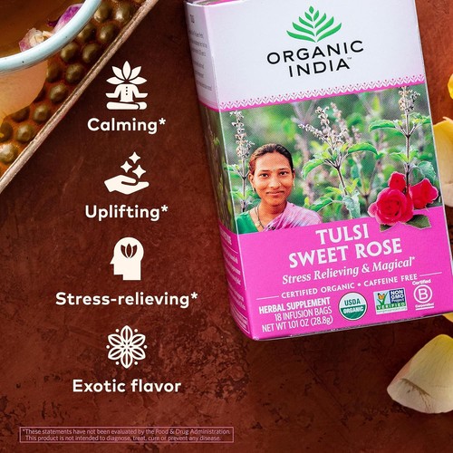 Organic India, Tulsi Sweet Rose Herbal Tea, 18 Infusion Bags - Picture 4 of 5