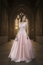Prom ball gown Embellished Pink, special occasion halter neckline Size: 10 UK