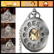 Vintage Hand Wind Pocket Watch for Men, Mechanical Skeleton Design with Chain