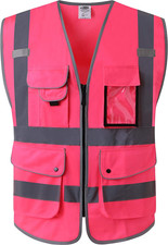9 Pockets Class 2 High Visibility Zipper Front Safety Vest with Reflective Strip
