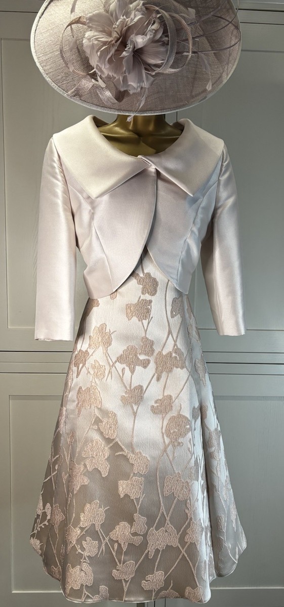 Lizabella UK 12 Pink Champagne Dress Bolero Wedding Mother Guest Races  Outfit