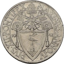 Vatican Vaticano 1 Lira 1942 7.9g Coin Original #ZBA327