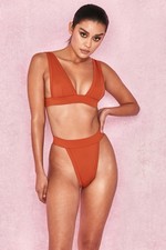 Women’s House of CB Mawi Rust Orange High Leg Bikini Set NWT