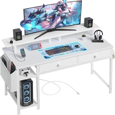 White Computer Desk with Shelves and Drawers - 47 Inch Home Office Desk with Dra