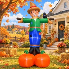 7.9FT Fall Inflatable Scarecrow with 2 Pumpkins for Thanksgiving Decor