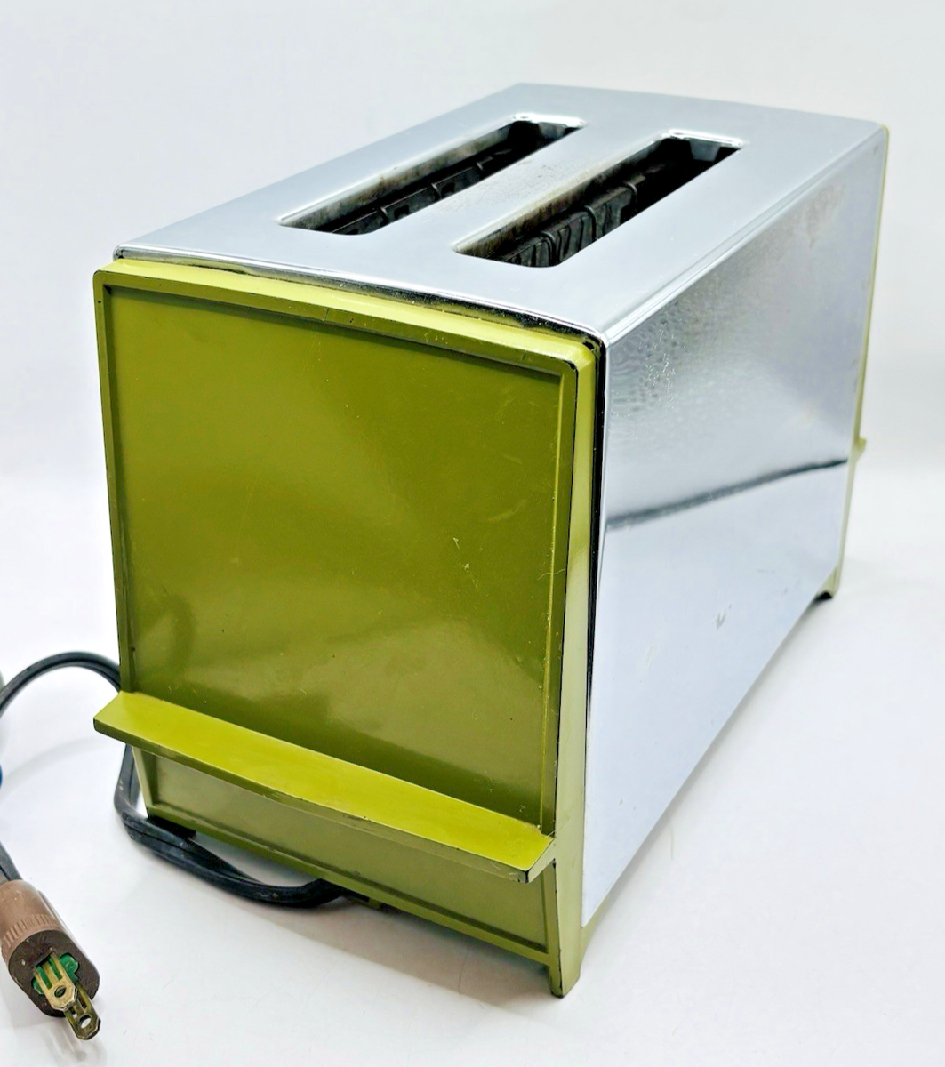 Avocado Green Sears Roebuck & Co Toaster Retro Appliance Chrome