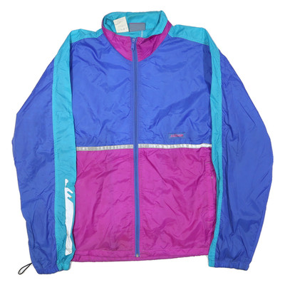 HIND Herren Blau & Pink Zip Jacke L Nylon Farbblock Sport Retro Casual