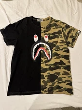 Bape Bathing Ape Half Black Half Camo T Shirt Shark Face WGM Size M