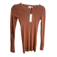 NWT Michael Stars Brown Long Sleeve XS Top Causal Minimal 100% Supima Comfort