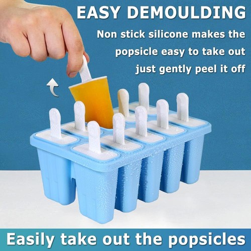Silicone Popsicle Molds 10-cavity DIY Ice Pop Mold for Kids Adult Teens Use } - Picture 4 of 19