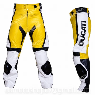 DUCATI Pantalon de Moto en Cuir Hommes Courses Pantalon de Motard en Cuir - Photo 1/2