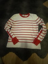 Loft Women Sweater Small White/Blue Pullover Striped 100 Cotton
