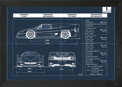 Ferrari F50 Dimensions Gerahmtes Wandbild Poster Leinwanddruck Bild