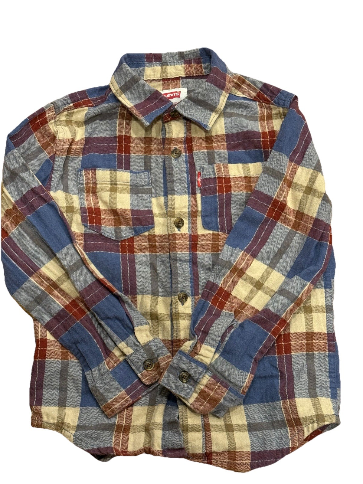 Levi’s Boys Plaid Flannel Shirt Size 5-6 Years Button Front Long Sleeve EUC
