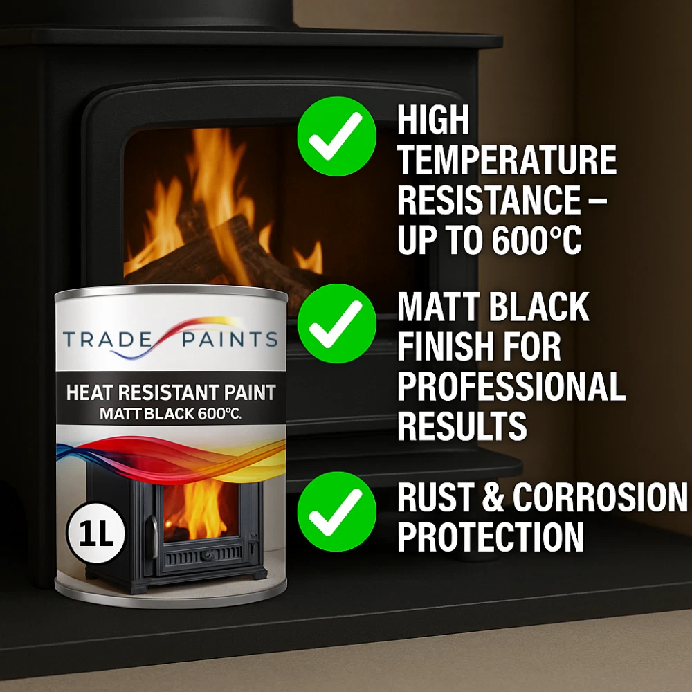 Pintura negra mate de alta temperatura 600°C para estufas, quemadores de leña y chimeneas