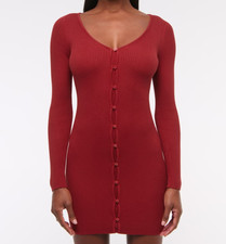 Abercrombie & Fitch Long-Sleeve Deep-V Mini Sweater Dress Rich Ruby Size S NWT