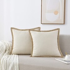 Set of 2 Throw Pillow Covers Burlap Linen 22" x 22" Pack of 2 Light Beige