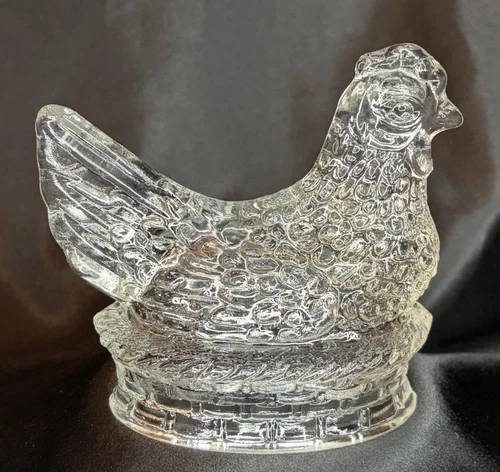 Vintage authentic J H Millstein Co Jeanette Clear Glass Chicken Hen On A Nest