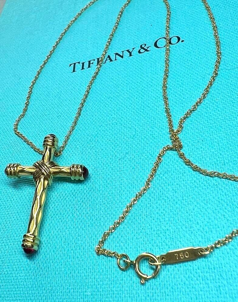 18k Yellow Gold Tiffany & Co Vintage Cross Pendant Necklace with 4 