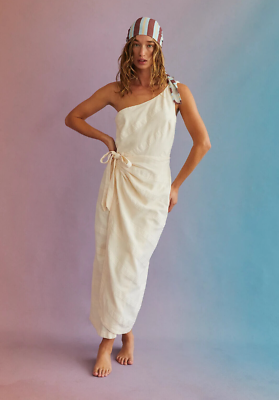 NWOT Free People At Leisure Midi Wrap Dress One Shoulder Linen M | eBay