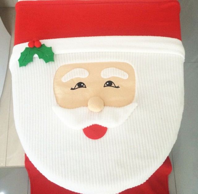 3pcs Santa Toilet Seat Cover Rug Bathroom Set Christmas Decorations