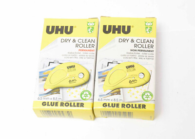 2 x UHU DRY & Clean Roller, Klebe-Roller, permanent/non- permanent 6,5mm x 8,5m