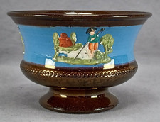 19th Century British Copper Luster Sprigged Shepherd  Blue Band Waste Bowl