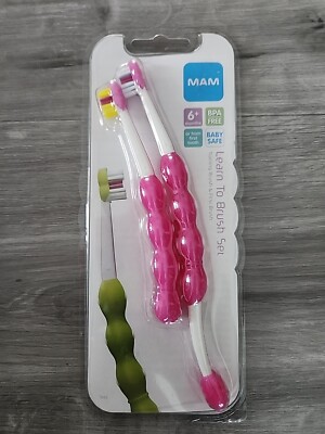MAM Learn To Brush Baby Toothbrush Set (BPA PVC LEAD PHALATE FREE) Pink