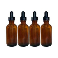 Glass Eye Dropper 2oz Amber Glass Bottles for Essential Oils with - Pack of 4