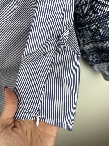 NEU weiche Umrandung blau gestreift Faux Wickel Top Größe L bestickt Ärmel Large - Bild 6 von 11