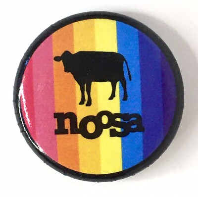 Noosa Yoghurt Advertising Pinback Button Pin Rainbow Stripes Cow 1''