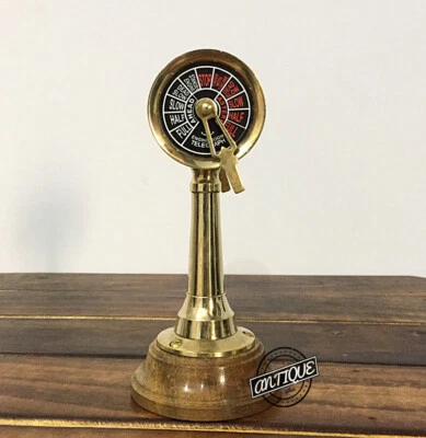 6" Brass Ship Telegraph on Wooden Base Boat Engine Room Controller Handmade Gift - Image 1 of 4