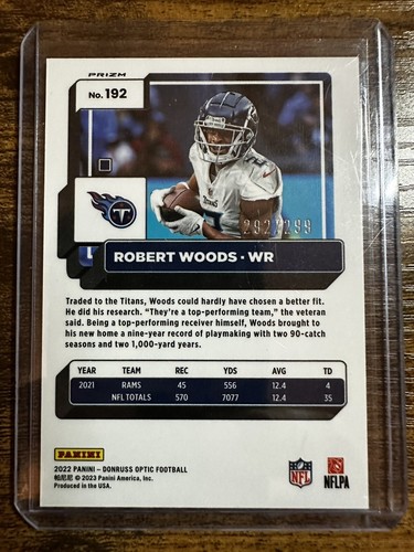 2022 Panini Donruss Optic Robert Woods Blue /299 Titans - Picture 2 of 2