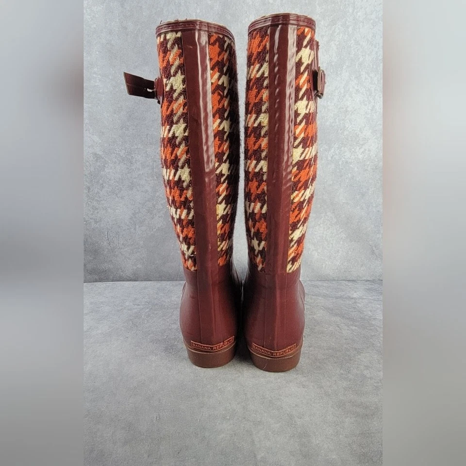 Botas de lluvia Banana Republic para mujer pata de gallo talla 9 granate naranja tweed usadas en excelente estado Foto 3 de 4