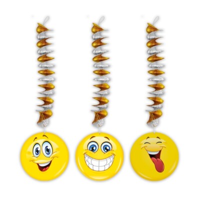 3x Emoticons Spiral-Girlanden 80x20cm Smiley Emojis Kinder Geburtstag Feier Fest