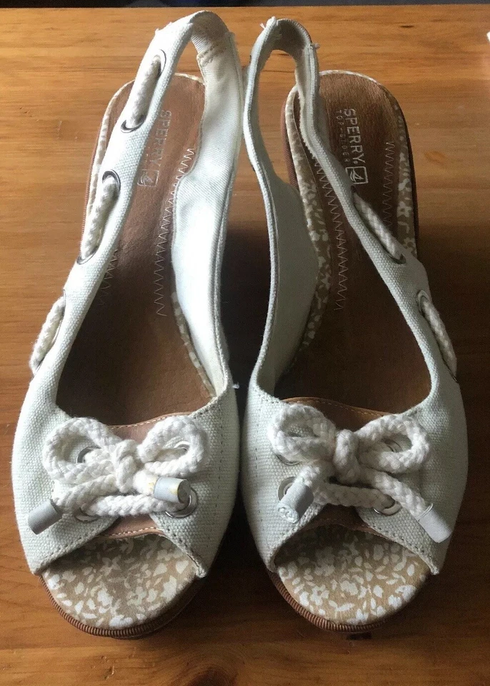 Sperry Top sider Cork Wedge Heels Sandals Shoes Cream Womens Size 9 M - Image 2 of 4