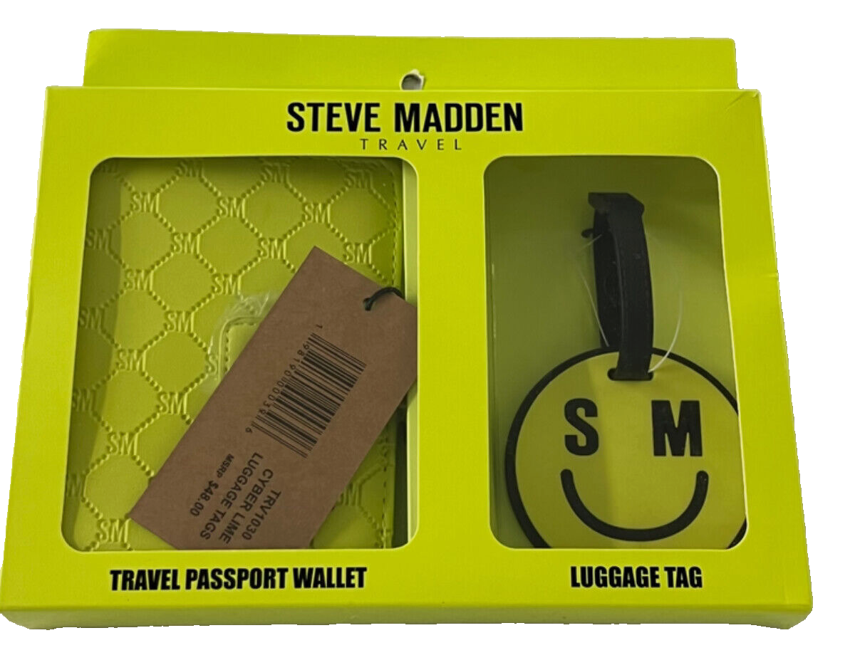 Steve Madden Passport Wallet & Luggage Tag Set, Cyber Lime