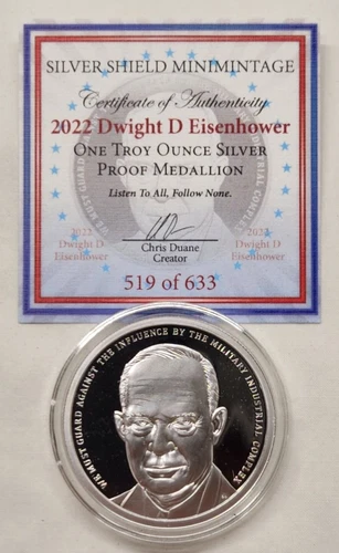 1oz 2022 Silver Shield Proof Dwight D Eisenhower Silver Round President #34