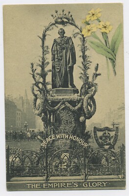 Lord Beaconsfield Statue The Empires Glory Peace & Honour WW1 Postkarte K9