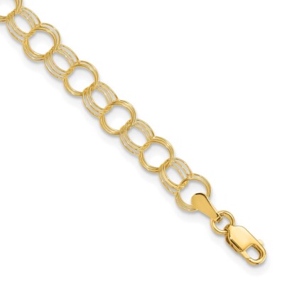 Echt 10kt Gelbgold Dreifachglied Bettelkette Armband; 8 Zoll; Karabinerverschluss