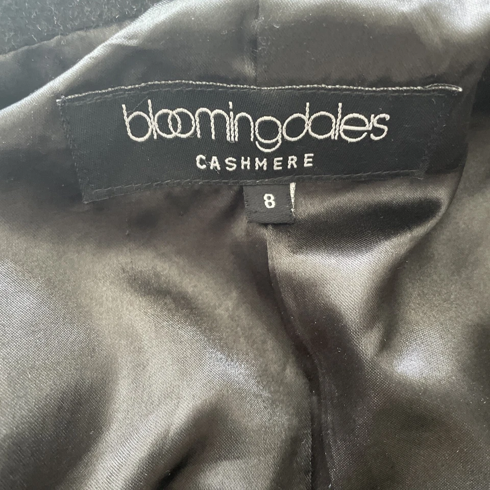 Bloomingdales 100% 羊绒风衣女式 8 码黑色长孔雀奢华 — 第 3/4 张图片