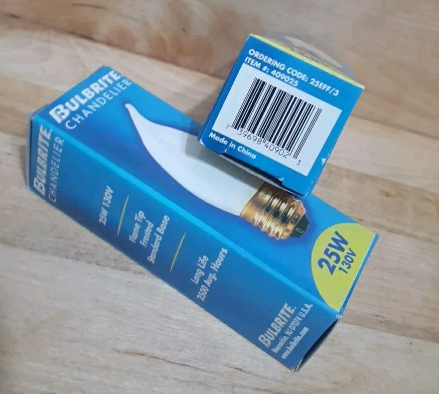 2 CT: Bulbrite FLAME TIP FROSTED 25 WATT 130V Torpedo Chandelier Bulb Lamp SAVE! - Image 4 of 4